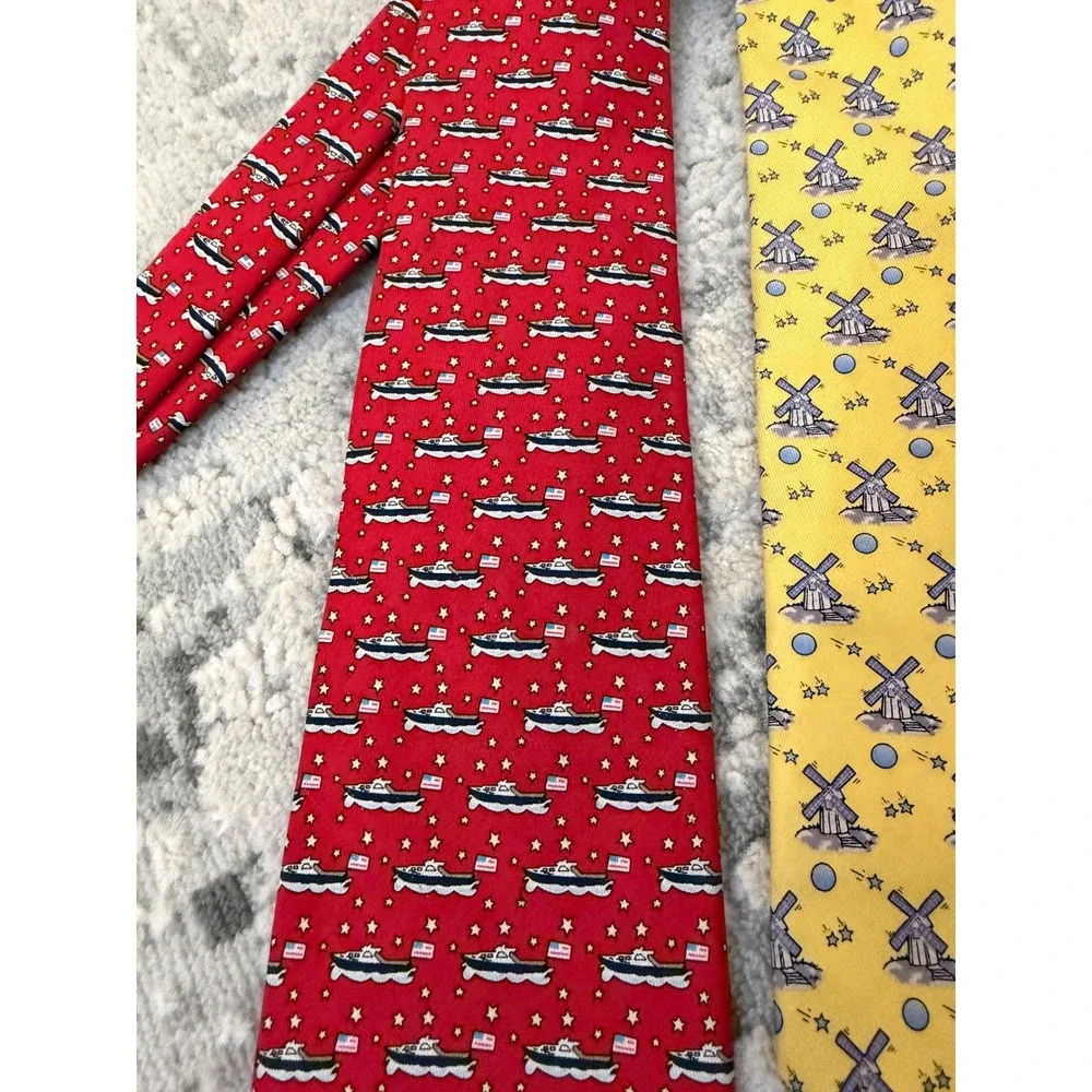 Pair of Vineyard Vines Mens Silk Ties Lot Red‎ Nautical Boat Yellow Windmill